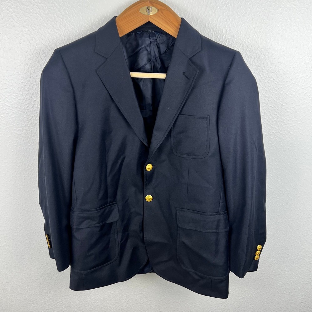 Brooks Brothers Fleece Navy Blaze Size 18 Loro Piana Super 120s Wool Gold Button